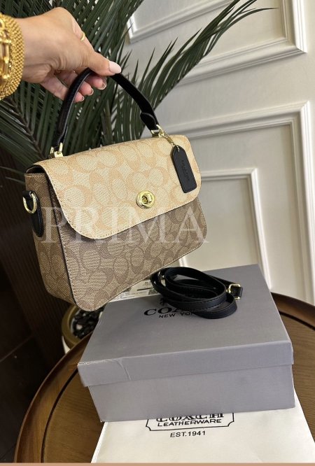 حقيبة Coach Marlie Top Handle Satchel المصنوعة من قماش الكانفاس المطبوع بشعار الماركة.مختومة وفل باكج قاعدة 24 سم